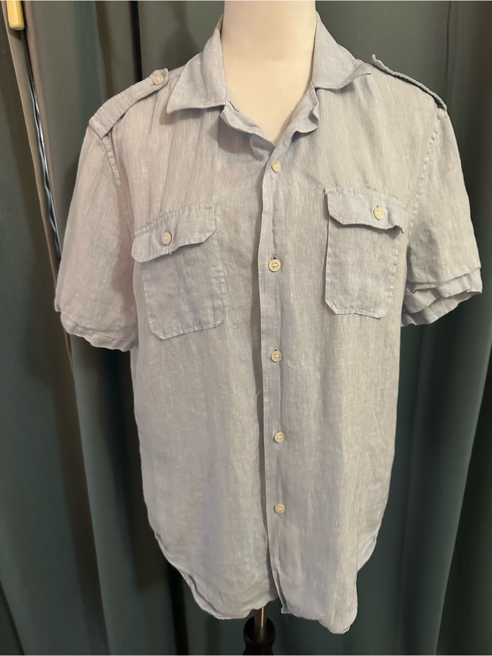 Murano Baird Nott Linen Shirt Men's Medium Blue Short Sleeve Button Front